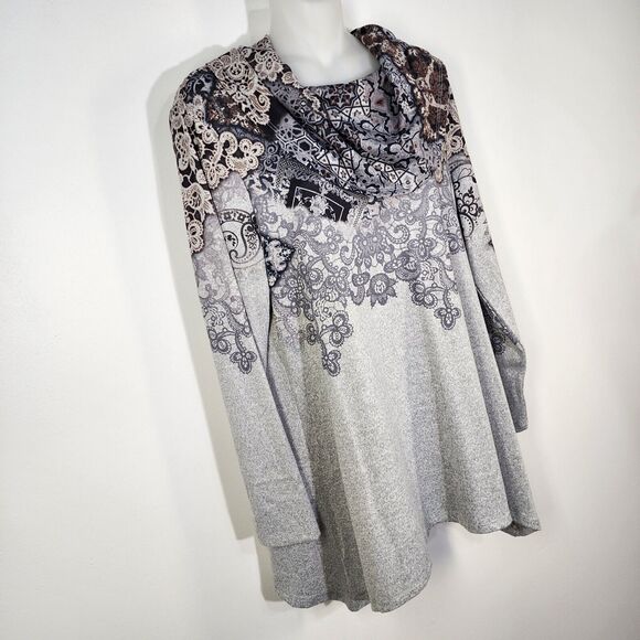 Cactus Pearl Top Womens Medium Gray Long Sleeve Pullover Cowl Neck Stretch Tunic - Picture 4 of 10